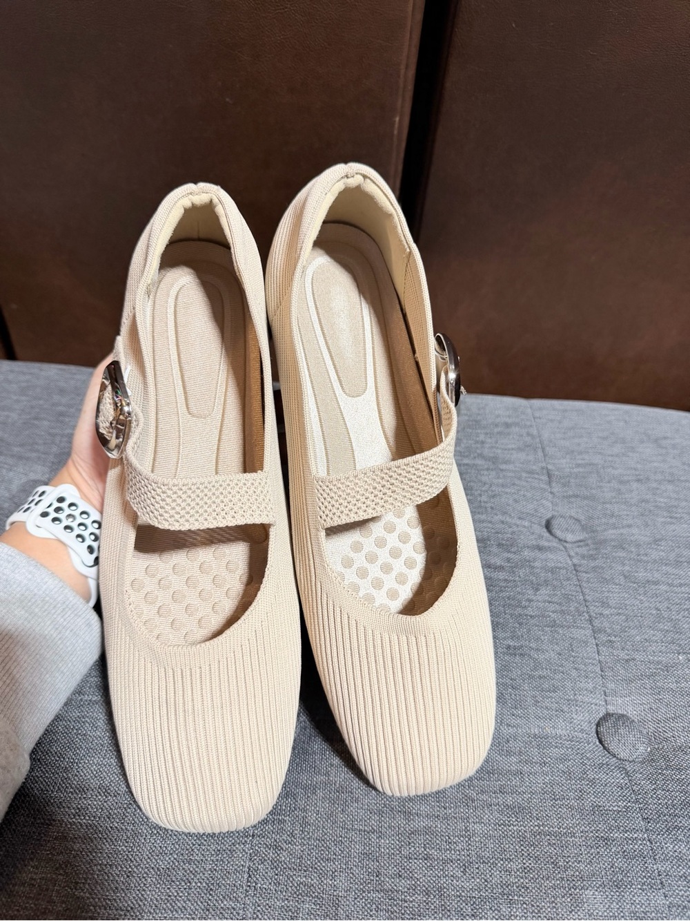 Comfortive Women's Beige Mary Jane Flats with Decorative Buckle - Picture 3 of 9